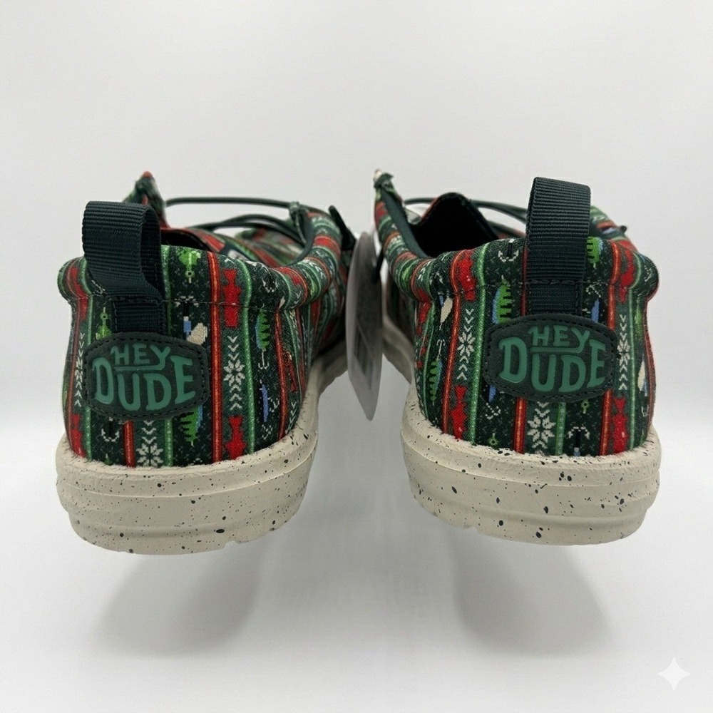 Hey Dude Wally Fishmas Sweater Mens Size 10 Pine Green New Holiday Loafers *NEW* - Picture 5 of 10